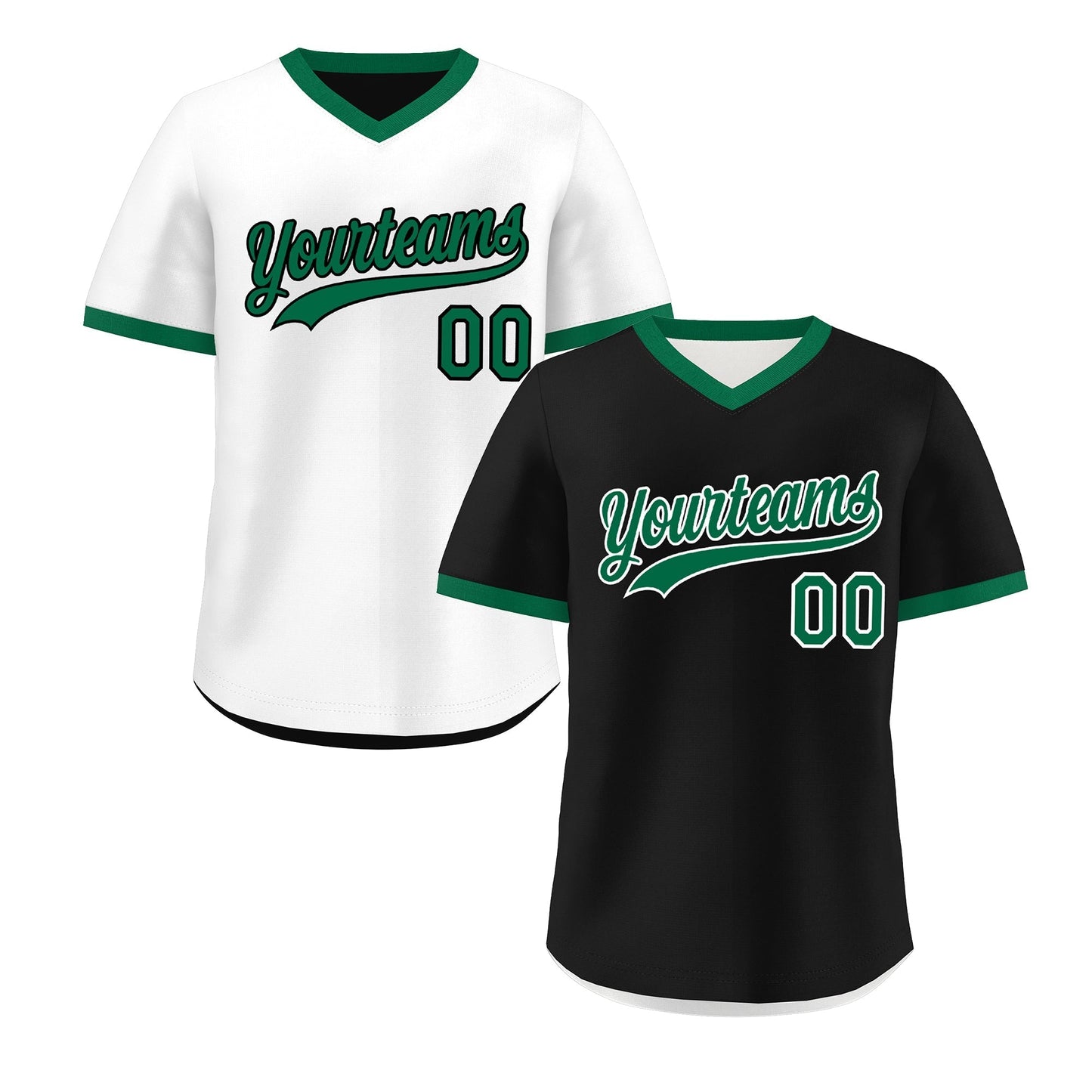 Custom White Black Kelly Green Reversible Pullover Baseball Jersey Classic Style Breathable