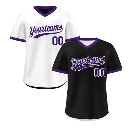Custom White Black Purple Reversible Pullover Baseball Jersey Classic Style Quick Dry
