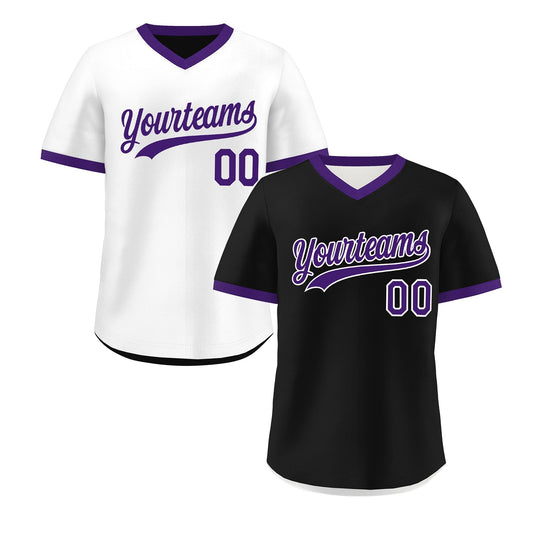 Custom White Black Purple Reversible Pullover Baseball Jersey Classic Style Quick Dry