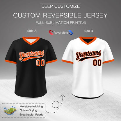 Custom Black White Reversible Pullover Baseball Jersey Classic Style Lightweight