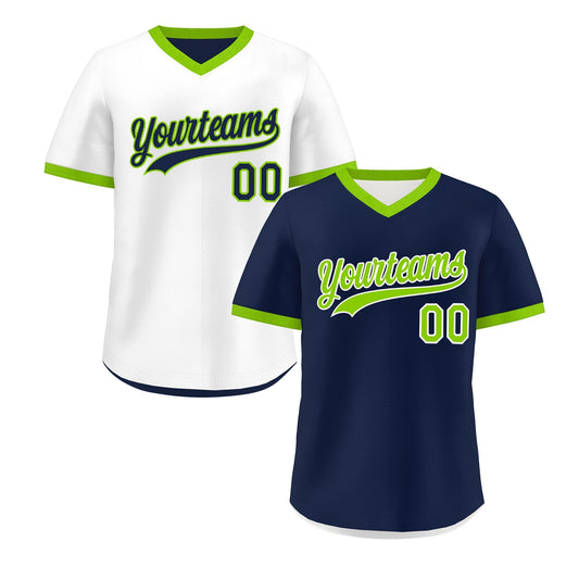 Custom White Navy Neon Green Reversible Pullover Baseball Jersey Classic Style Quick Dry