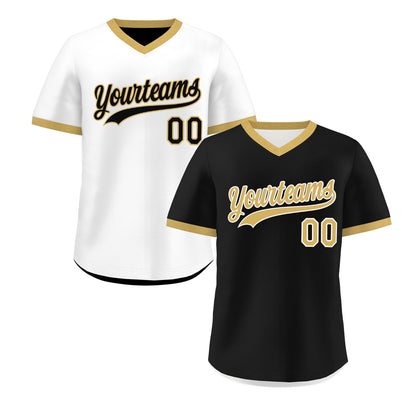 Custom White Black Old Gold Reversible Pullover Baseball Jersey Classic Style Lightweight