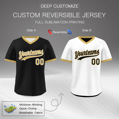 Custom White Black Old Gold Reversible Pullover Baseball Jersey Classic Style Lightweight