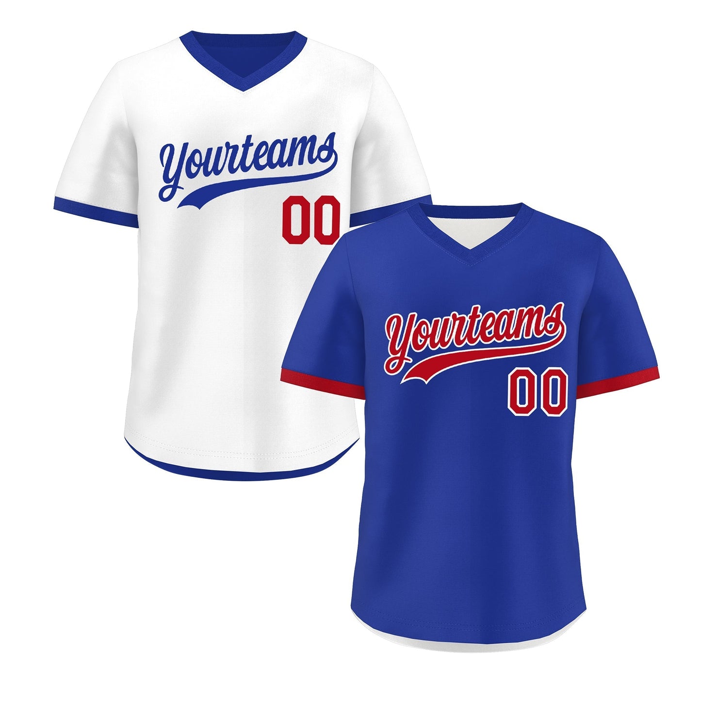 Custom Royal Blue White Red Reversible Pullover Baseball Jersey Classic Style Breathable