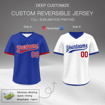 Custom Royal Blue White Red Reversible Pullover Baseball Jersey Classic Style Breathable