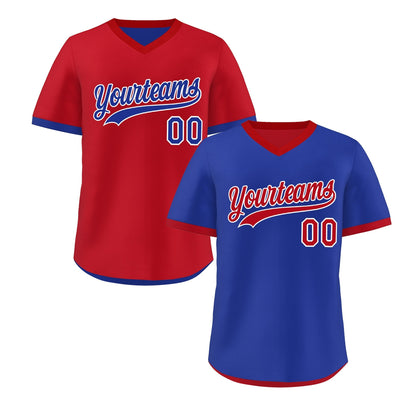 Custom Royal Blue Red Reversible Pullover Baseball Jersey Classic Style Quick Dry
