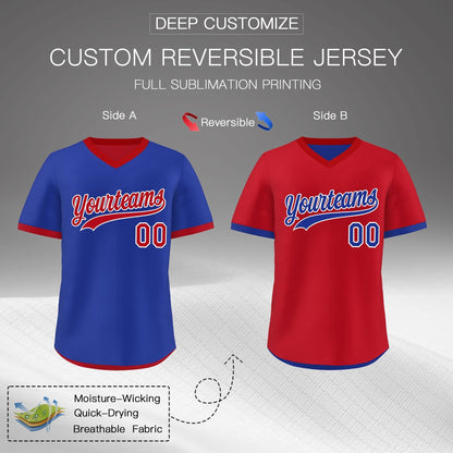 Custom Royal Blue Red Reversible Pullover Baseball Jersey Classic Style Quick Dry