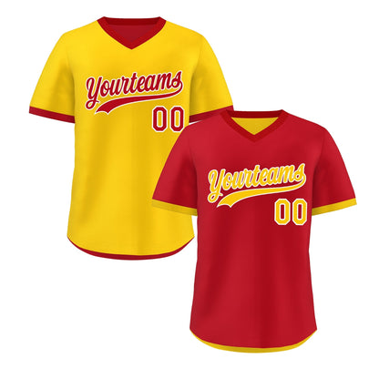 Custom Gold Red Reversible Pullover Baseball Jersey Classic Style Lightweight