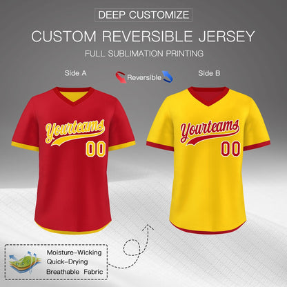 Custom Gold Red Reversible Pullover Baseball Jersey Classic Style Lightweight