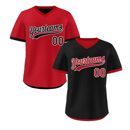 Custom Red Black Reversible Pullover Baseball Jersey Classic Style Breathable
