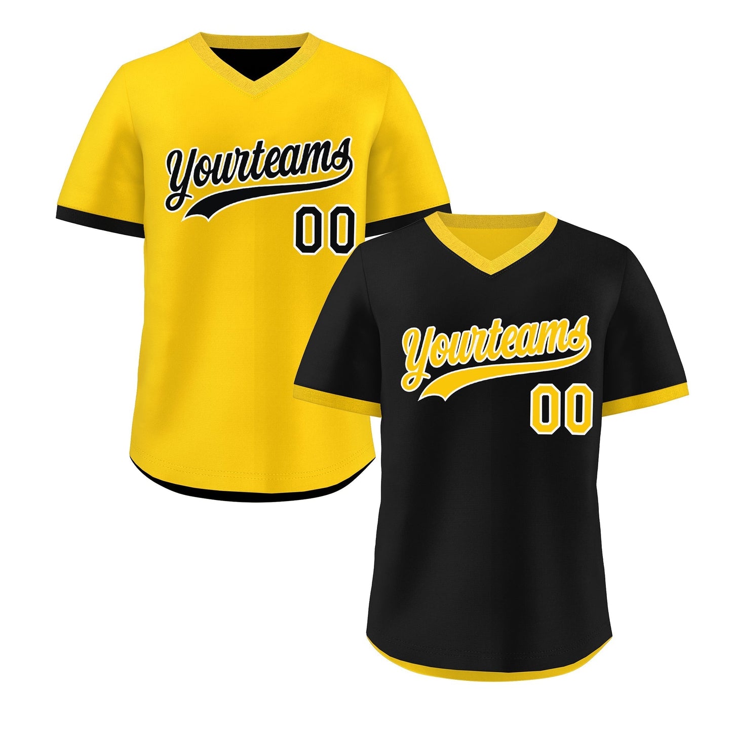 Custom Gold Black Reversible Pullover Baseball Jersey Classic Style Quick Dry