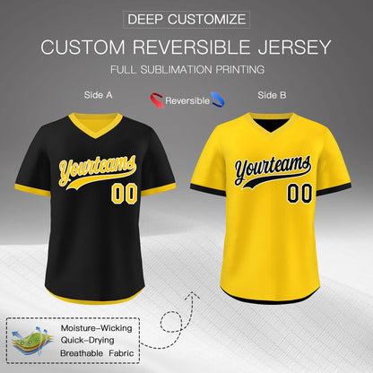 Custom Gold Black Reversible Pullover Baseball Jersey Classic Style Quick Dry
