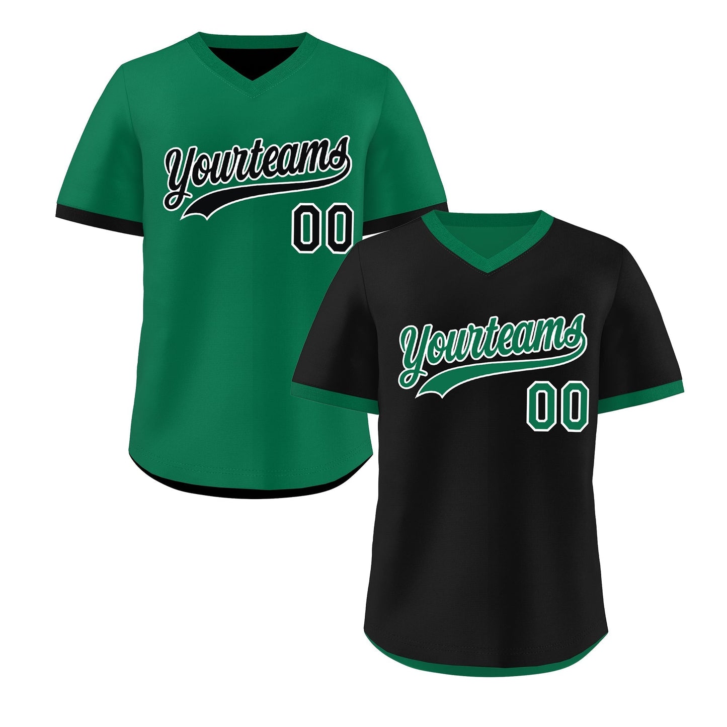 Custom Kelly Green Black Reversible Pullover Baseball Jersey Classic Style Lightweight