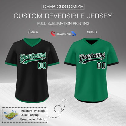 Custom Kelly Green Black Reversible Pullover Baseball Jersey Classic Style Lightweight