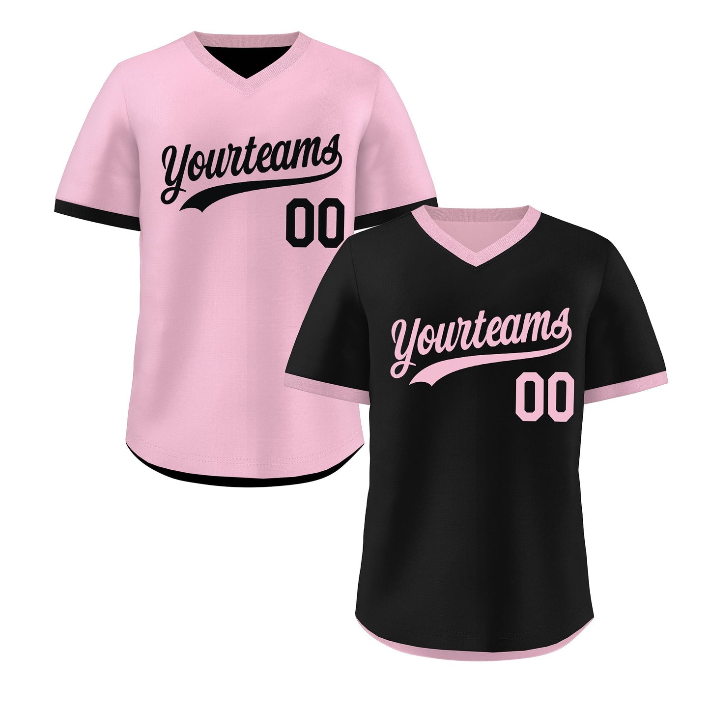 Custom Light Pink Black Reversible Pullover Baseball Jersey Classic Style Breathable
