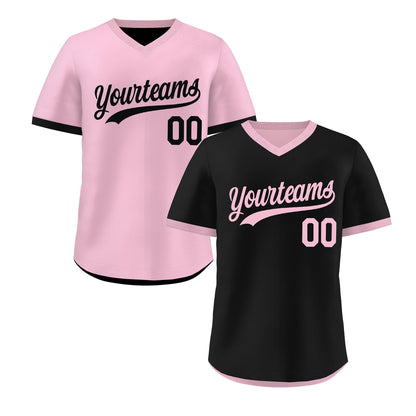 Custom Light Pink Black Reversible Pullover Baseball Jersey Classic Style Breathable