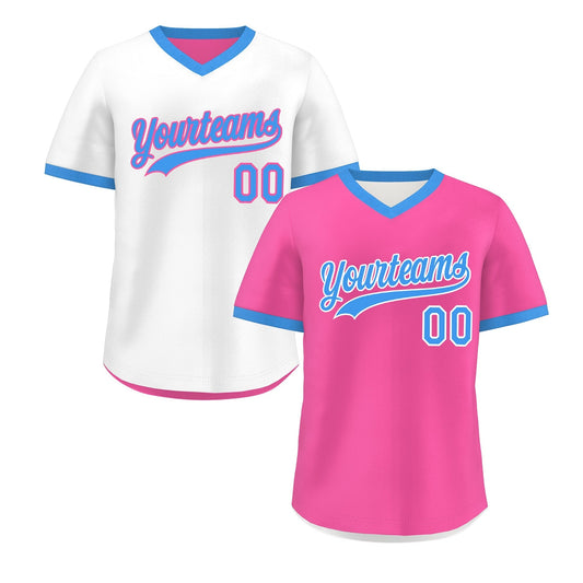 Custom White Pink Powder Blue Reversible Pullover Baseball Jersey Classic Style Quick Dry