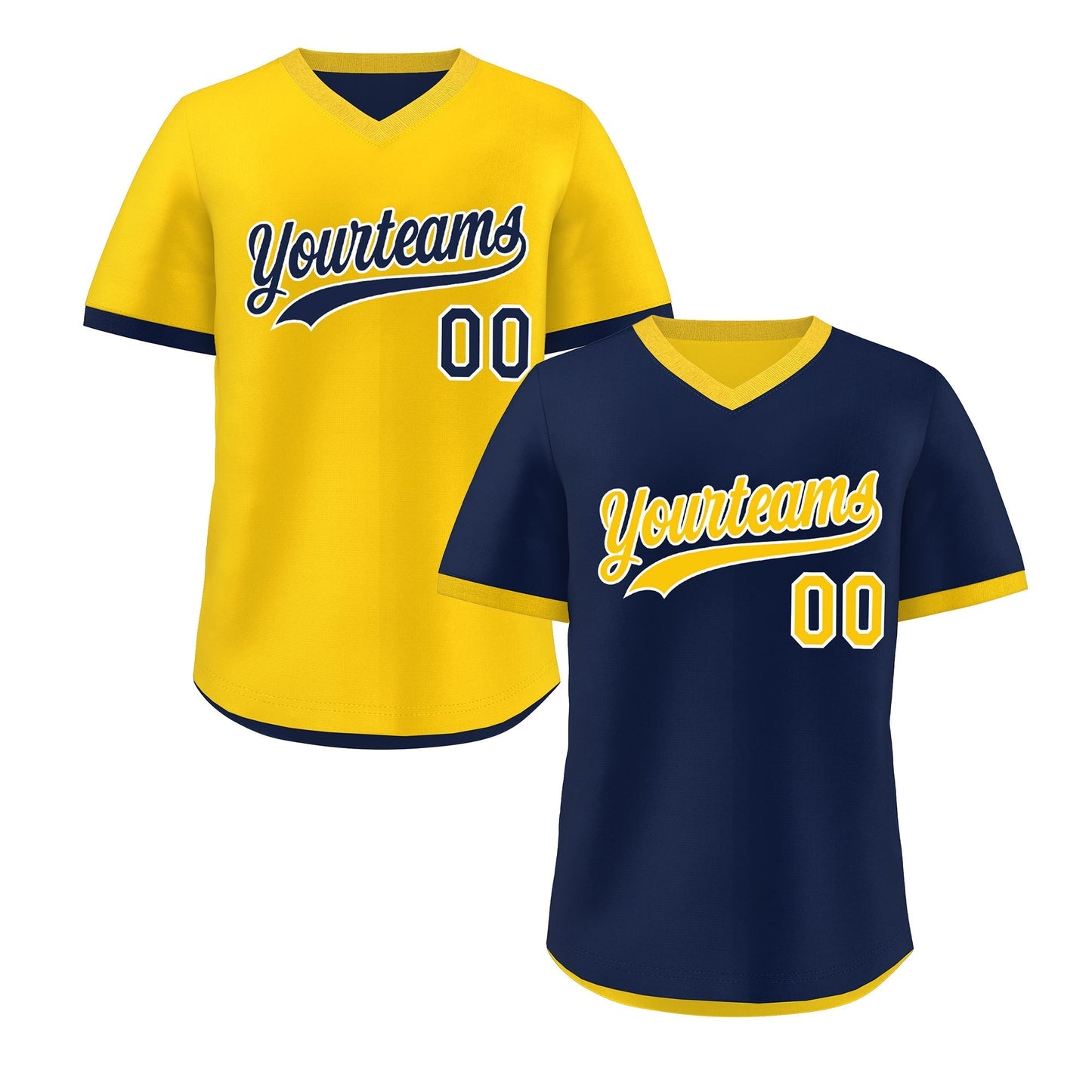 Custom Navy Gold White Reversible Pullover Baseball Jersey Classic Style Lightweight
