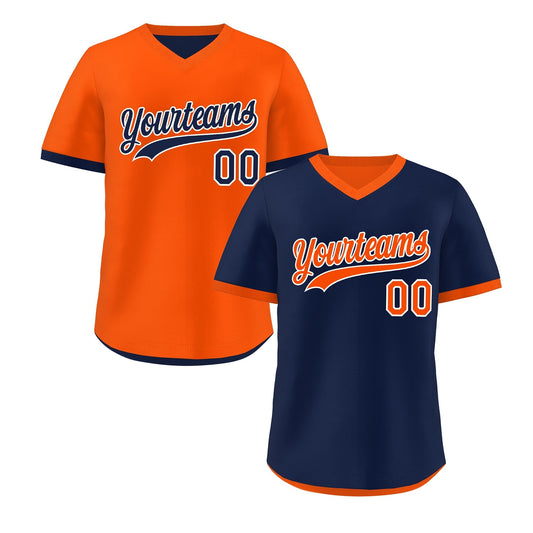 Custom Navy Orange Reversible Pullover Baseball Jersey Classic Style Breathable