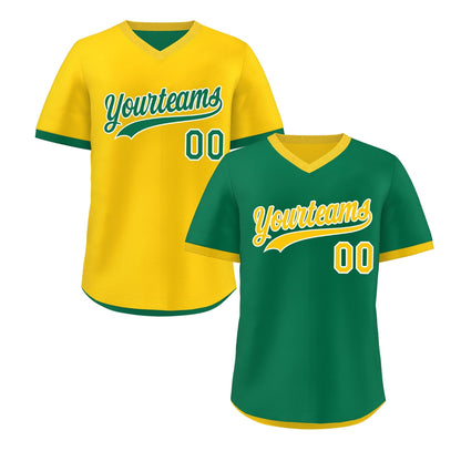 Custom Kelly Green Gold Reversible Pullover Baseball Jersey Classic Style Quick Dry
