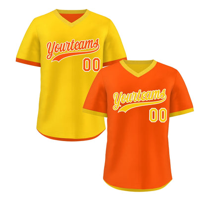 Custom Gold Orange Reversible Pullover Baseball Jersey Classic Style Lightweight