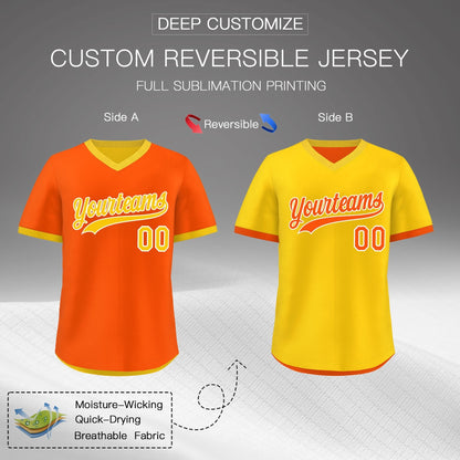 Custom Gold Orange Reversible Pullover Baseball Jersey Classic Style Lightweight