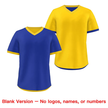 Custom Gold Royal Blue Reversible Pullover Baseball Jersey Classic Style Breathable