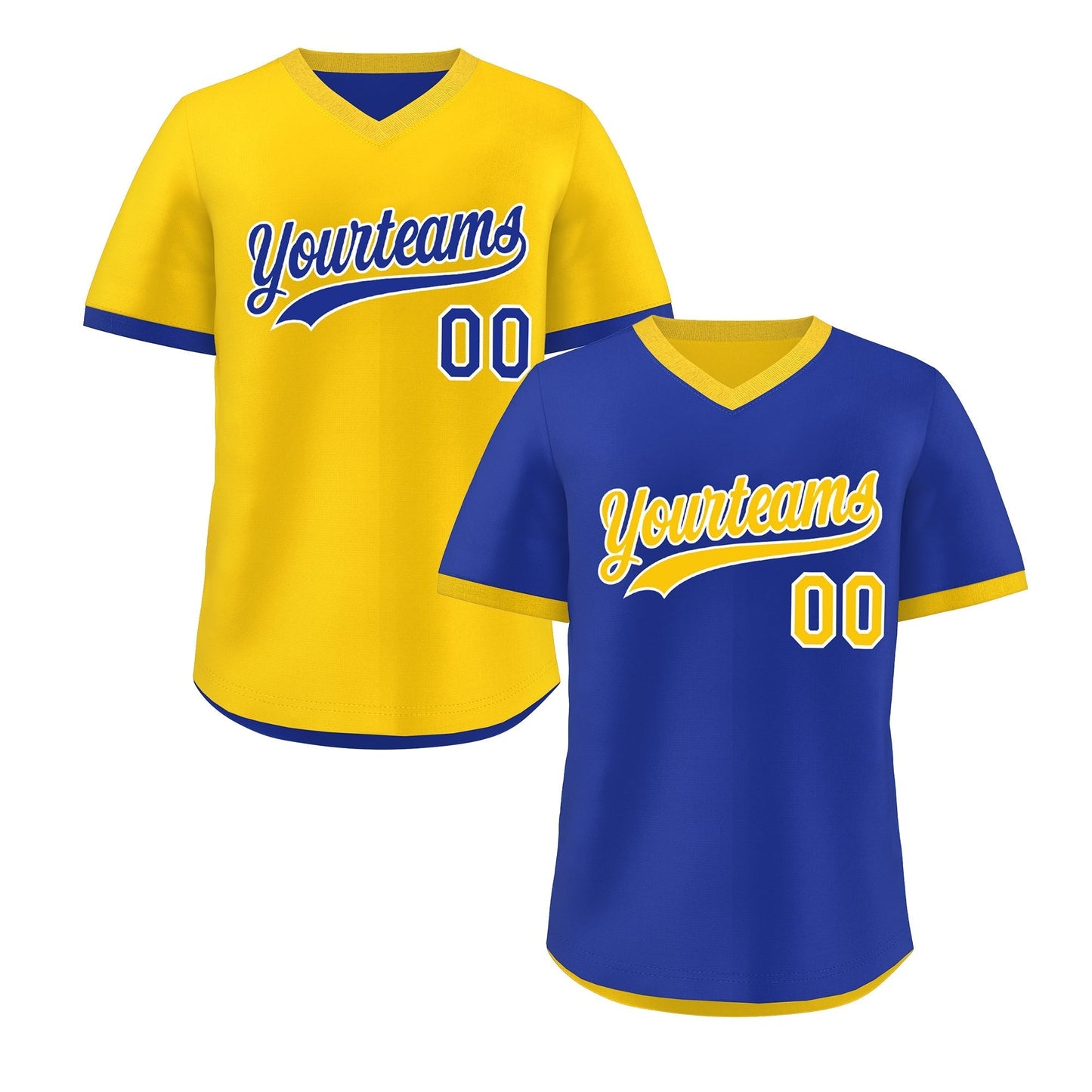 Custom Gold Royal Blue Reversible Pullover Baseball Jersey Classic Style Breathable