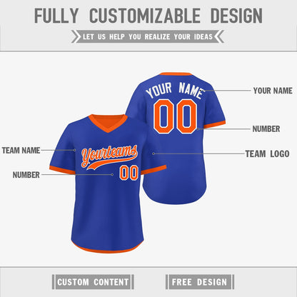 Custom Royal Blue Orange Reversible Pullover Baseball Jersey Classic Style Lightweight