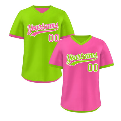 Custom Neon Green Pink Reversible Pullover Baseball Jersey Classic Style Quick Dry