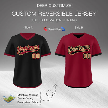 Custom Crimson Khaki Reversible Pullover Baseball Jersey Classic Style Lightweight