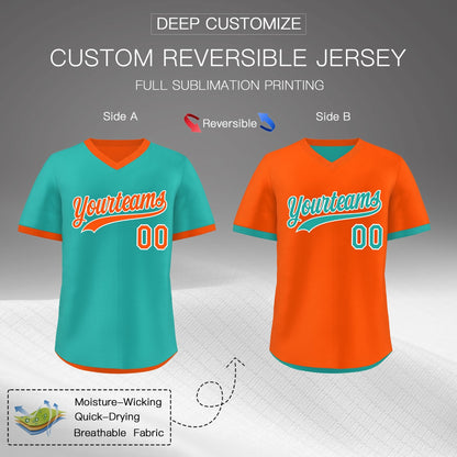 Custom Neon Green Orange Reversible Pullover Baseball Jersey Classic Style Breathable