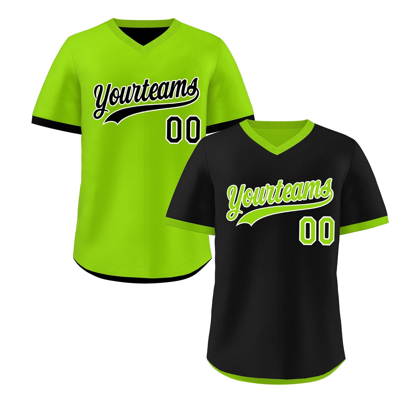 Custom Neon Green Black Reversible Pullover Baseball Jersey Classic Style Quick Dry