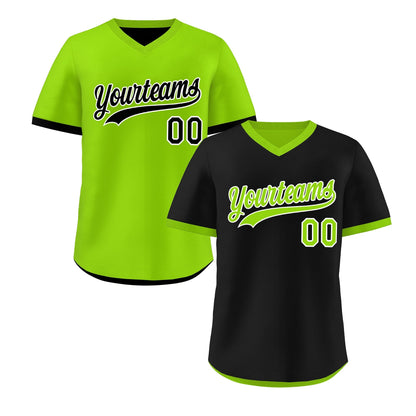 Custom Neon Green Black Reversible Pullover Baseball Jersey Classic Style Quick Dry