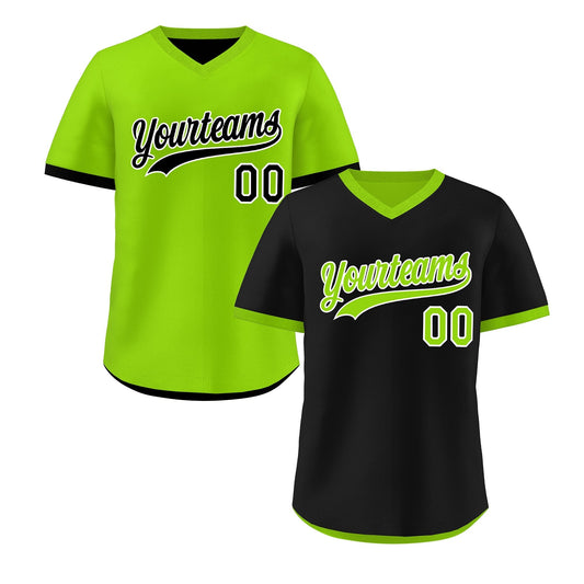 Custom Neon Green Black Reversible Pullover Baseball Jersey Classic Style Quick Dry