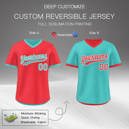 Custom Teal Neon Green Reversible Pullover Baseball Jersey Classic Style Lightweight