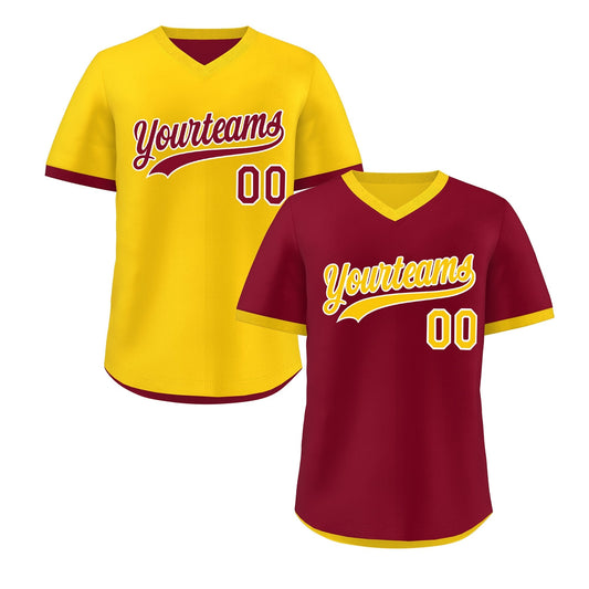 Custom Gold Red Reversible Pullover Baseball Jersey Classic Style Breathable