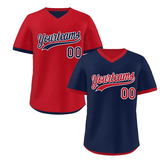 Custom Red Navy Reversible Pullover Baseball Jersey Classic Style Quick Dry