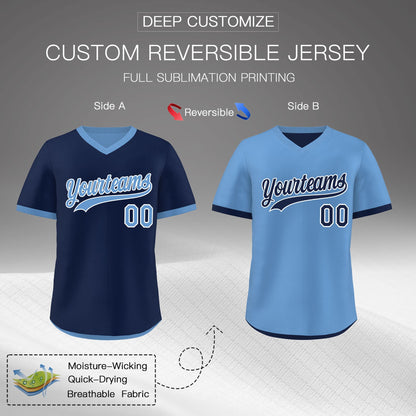 Custom Light Blue Navy Reversible Pullover Baseball Jersey Classic Style Lightweight