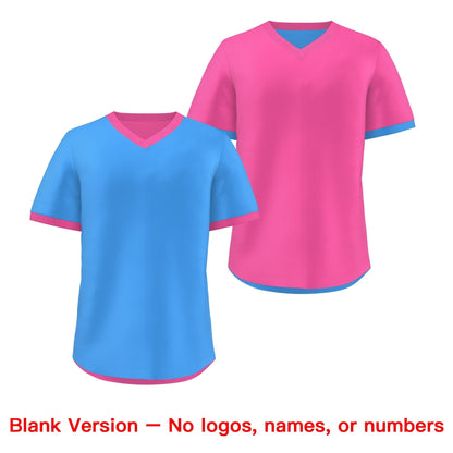Custom Pink Powder Blue Reversible Pullover Baseball Jersey Classic Style Breathable
