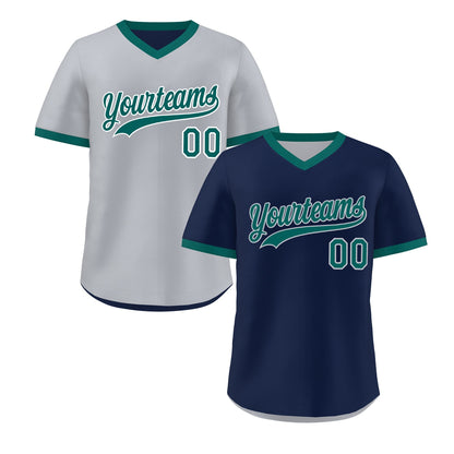 Custom Teal Silver Reversible Pullover Baseball Jersey Classic Style Quick Dry