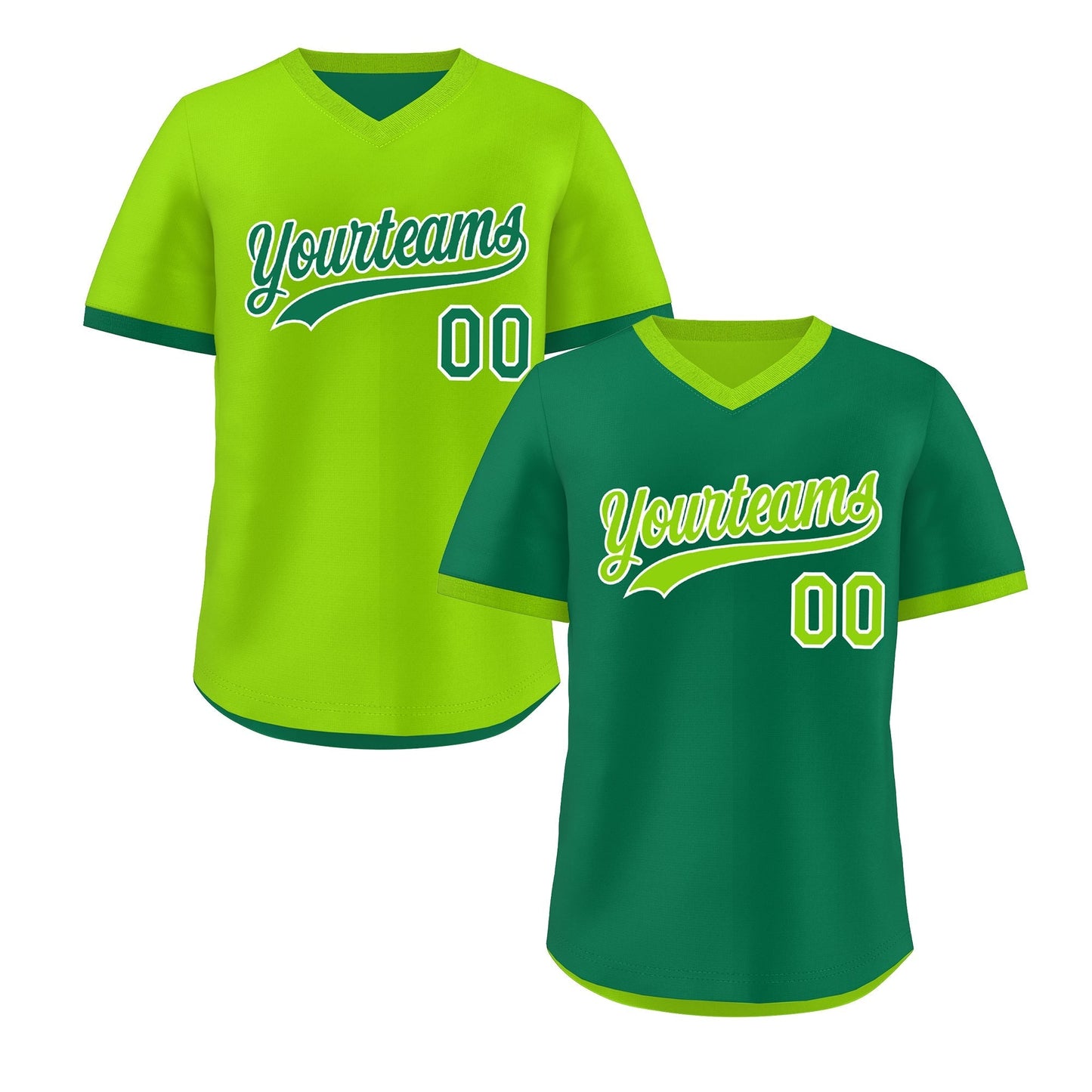 Custom Neon Green Kelly Green Reversible Pullover Baseball Jersey Classic Style Lightweight