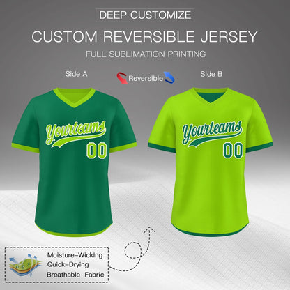 Custom Neon Green Kelly Green Reversible Pullover Baseball Jersey Classic Style Lightweight