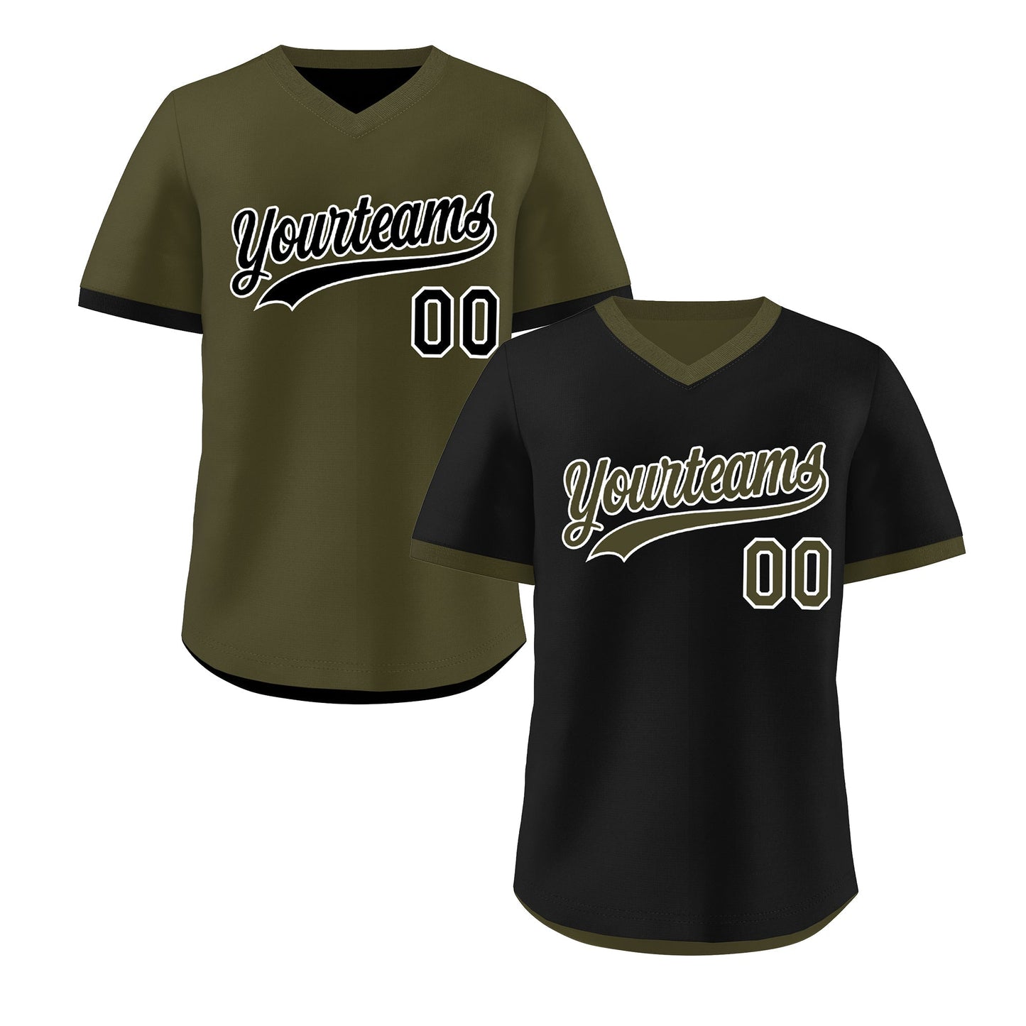 Custom Olive Black Reversible Pullover Baseball Jersey Classic Style Breathable