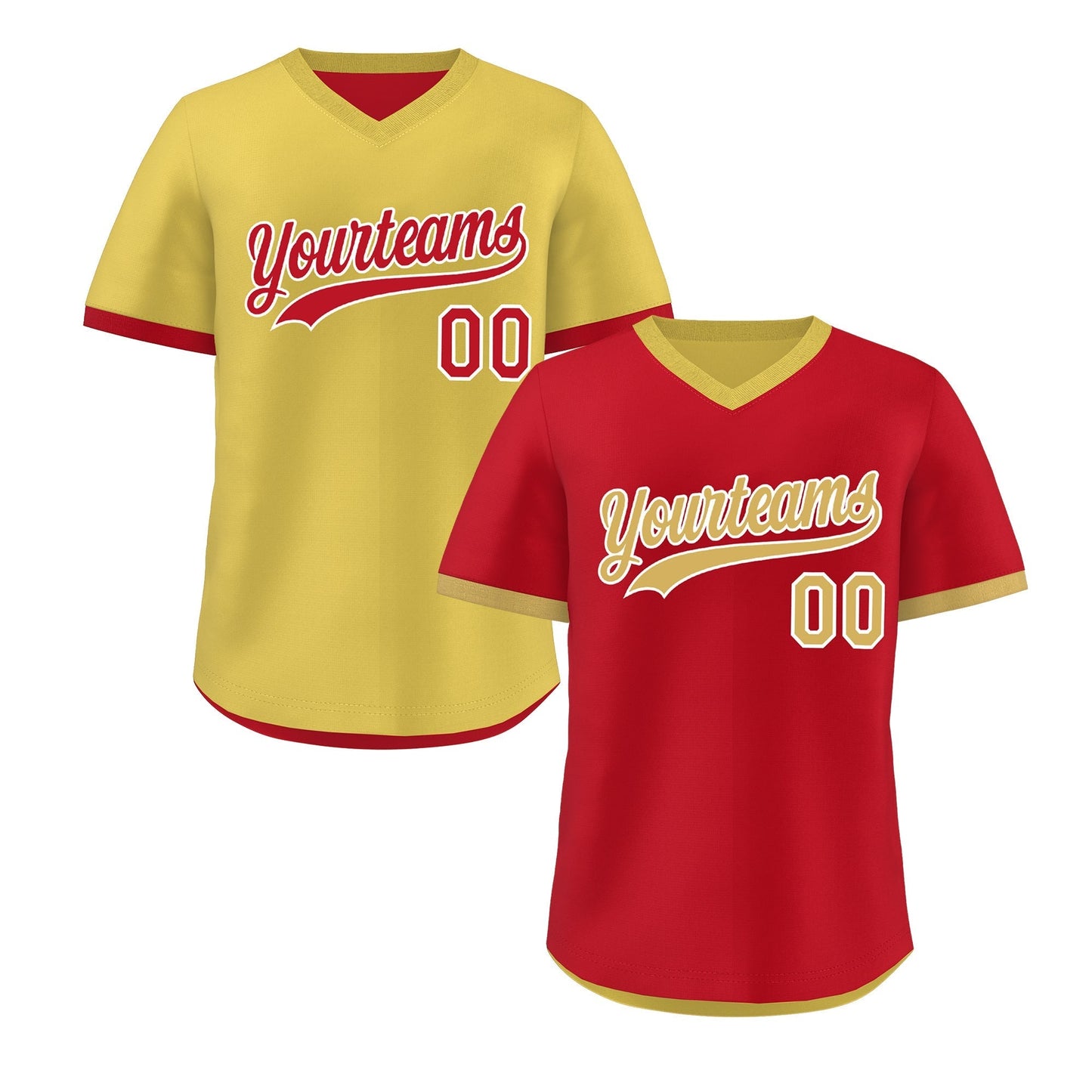 Custom Old Gold Red Reversible Pullover Baseball Jersey Classic Style Quick Dry