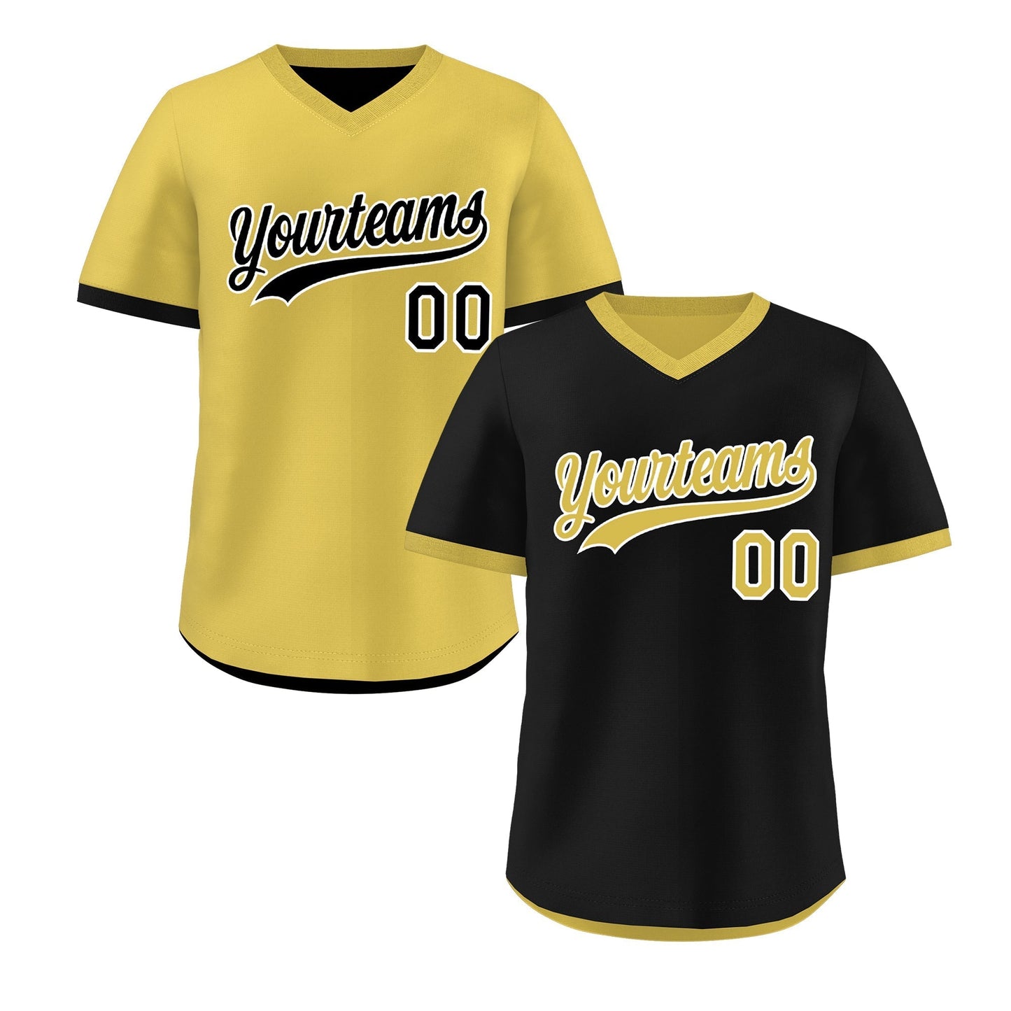 Custom Old Gold Black Reversible Pullover Baseball Jersey Classic Style Lightweight