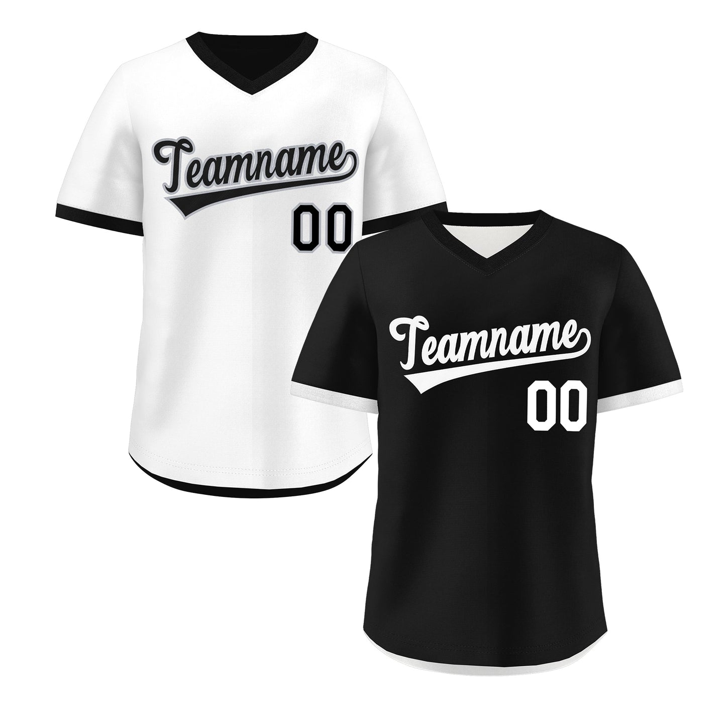 Custom Black White Reversible Pullover Baseball Jersey Classic Style Breathable