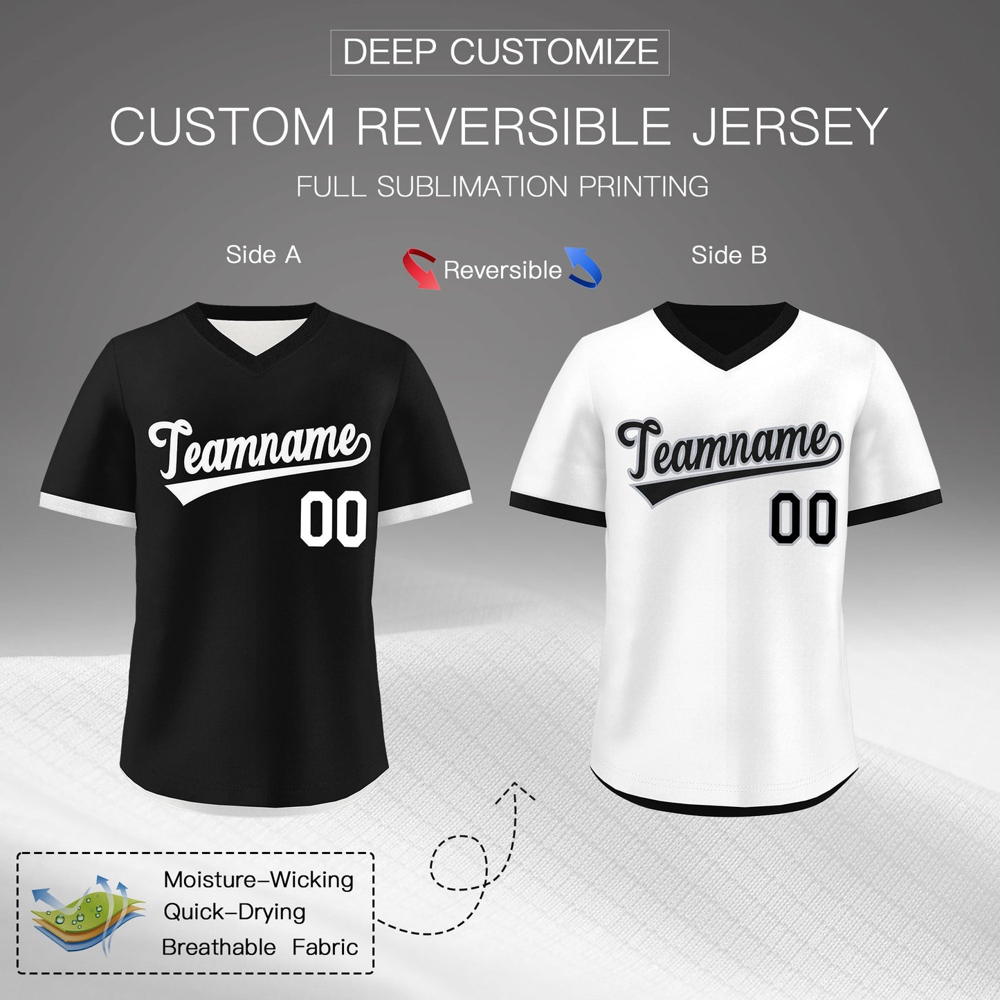 Custom Black White Reversible Pullover Baseball Jersey Classic Style Breathable