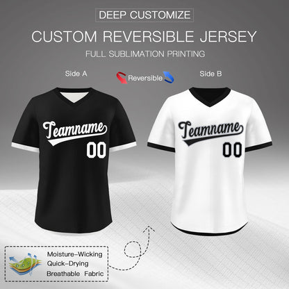 Custom Black White Reversible Pullover Baseball Jersey Classic Style Breathable
