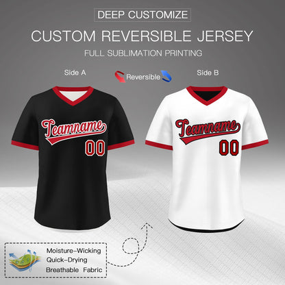 Custom White Black Red Reversible Pullover Baseball Jersey Classic Style Quick Dry